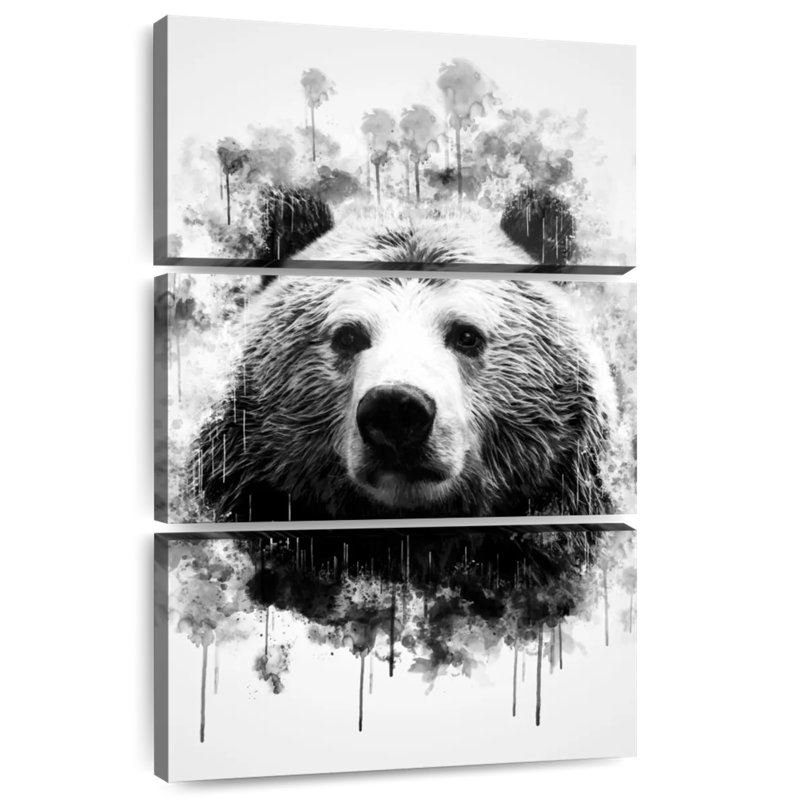 Tête d'ours Brampt noir et blanc, H 74 po x l 48 po