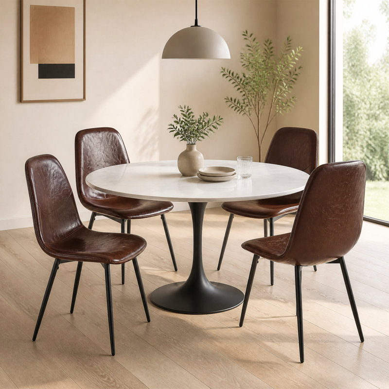 Chaises d'appoint Mid-Century modernes en similicuir lisse avec pieds en métal, Brown