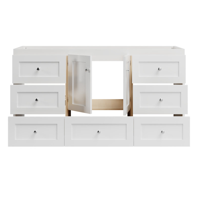 Armoire de salle de bain Shaker l 60 po x P 21 po x H 34,5 po sans plateau, Blanc satiné