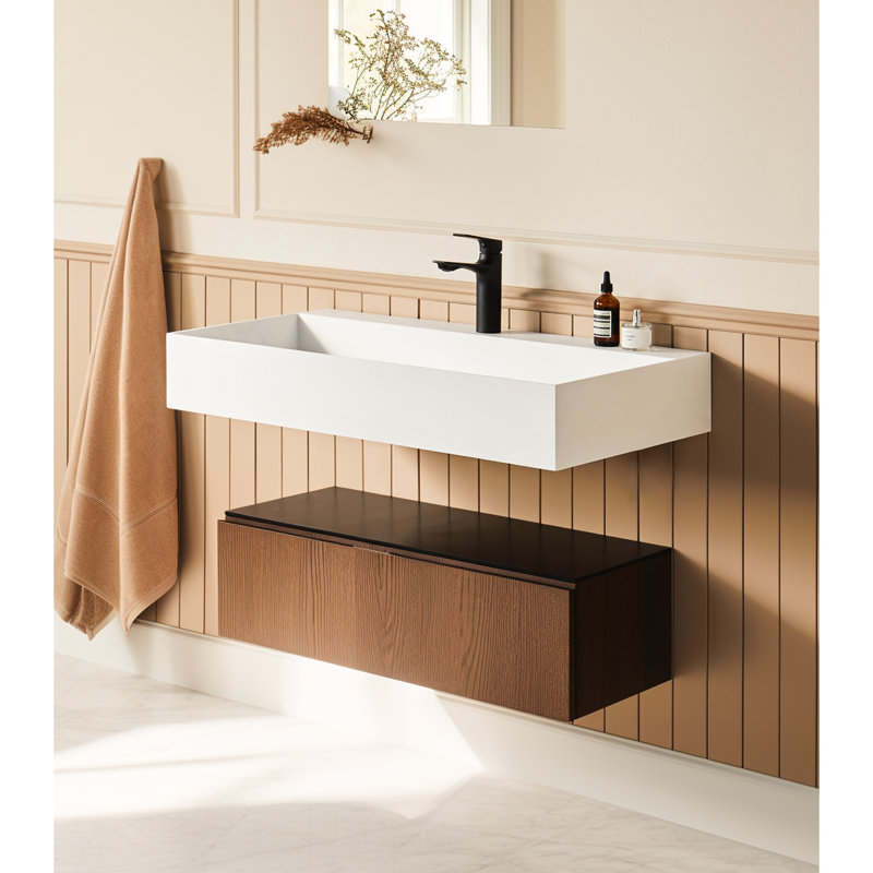 Lavabo à fixation murale 30 po x 18 po à surface solide blanc mat - et accessoire de salle de bain élégant en option polyvalente