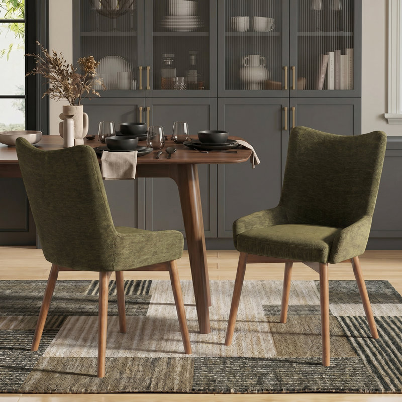 Ensemble de 2 chaises de salle à manger rembourrées Modern avec chaises d'appoint en velours de tissu avec pieds en bois massif