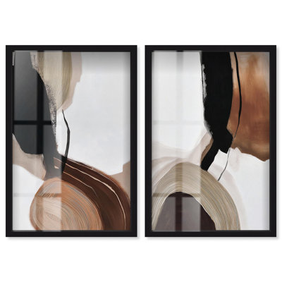 Earth Curve Series Shadowbox Print Abstract Boho Art Set by Art Remedy, Black Frame, 30 x 45