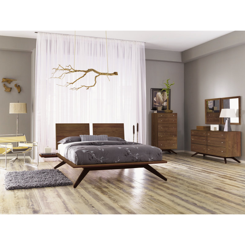 Astrid Solid Wood Platform Bed, King, Walnut/Dark Chocolate, Conventional