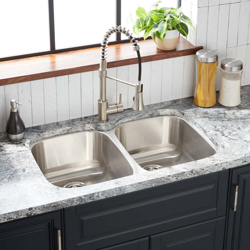 Signature Hardware 447791 33" Calverton Double-Bowl Stainless Steel Undermount Sink