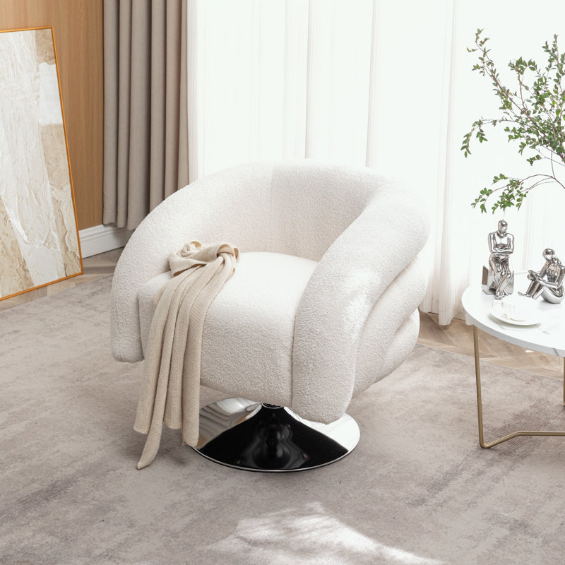 Chaise pivotante rembourrée de style moderne avec base ronde en métal, Ourson blanc