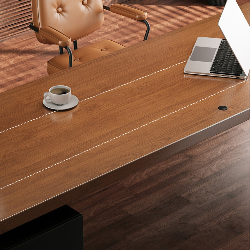 Bureau rectangulaire brun et noir en bois massif et acier au carbone avec 4 tiroirs, 29.53" H x 86.61" W x 31.5" D
