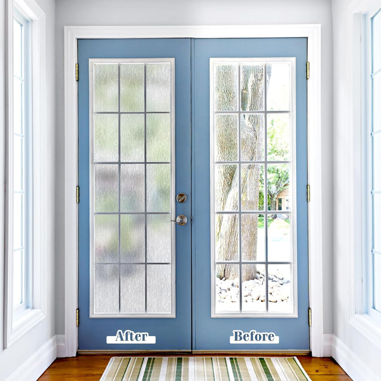 Frosted Privacy Window Film Static Cling Non-Adhesive Vinyl Glass Covering Anti UV Decorative For Home Office Rain Pattern Easy Install Reusable
