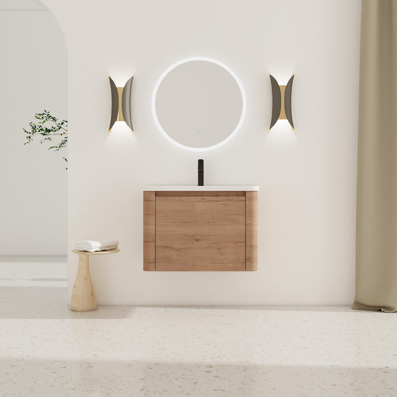 Meuble-lavabo mural 28 po avec lavabo en céramique blanche et 1 porte à fermeture en douceur