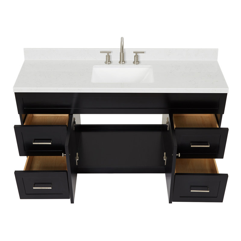 Meuble-lavabo sur pied simple 60 po avec plateau en quartz Hamlet, Noir