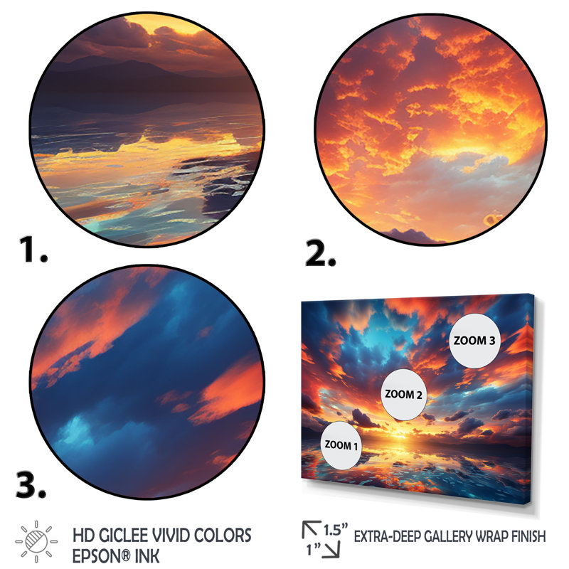 Magical Sunset Sky I - art mural ciel, H 30 po x l 40 po x P 1,5 po, Cadre doré à coins fermés