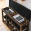 Banc réglable en hauteur, structure en bois d'hévéa, siège en cuir synthétique et en éponge, conception de rangement dissimulée, trois niveaux de rangement pour ventilation, pieds en bois massif, hauteur du produit 22 po, 33,7 kg-17540675