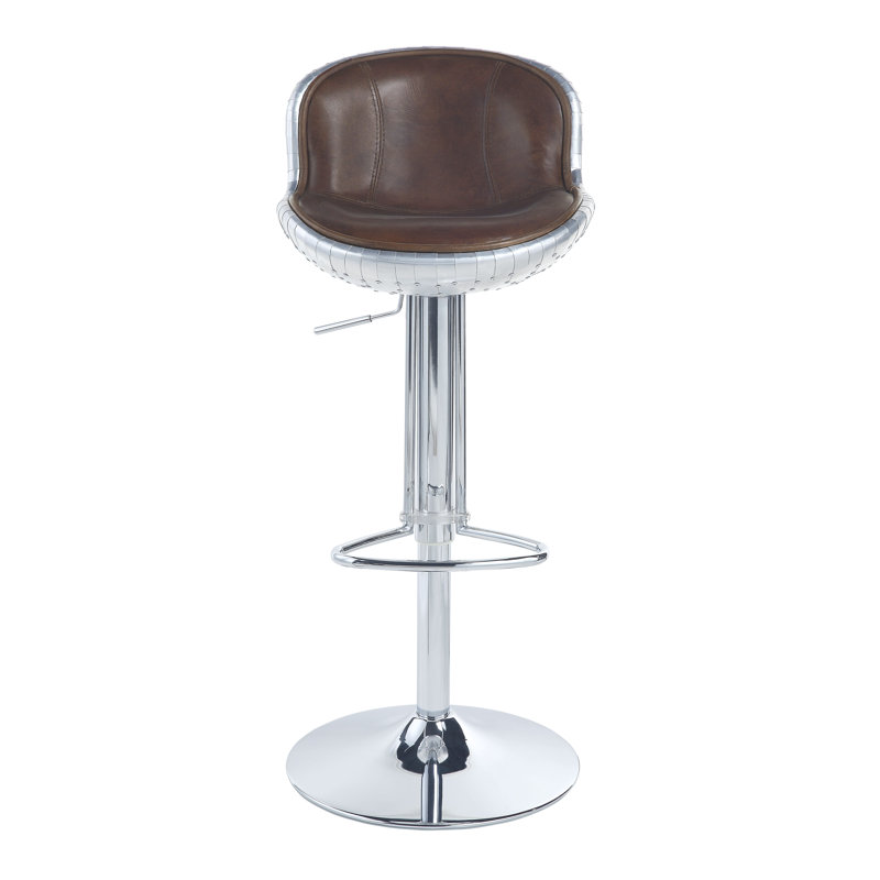 Brancaster Adjustable Bar Stool in Vintage Brown and Aluminum