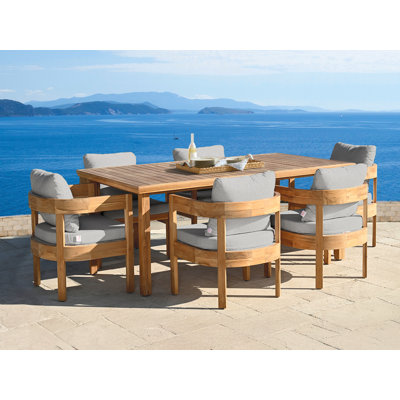 Kempson Outdoor 7pc 74in. Ensemble repas, toile Sunbrella granit et teck naturel FSC