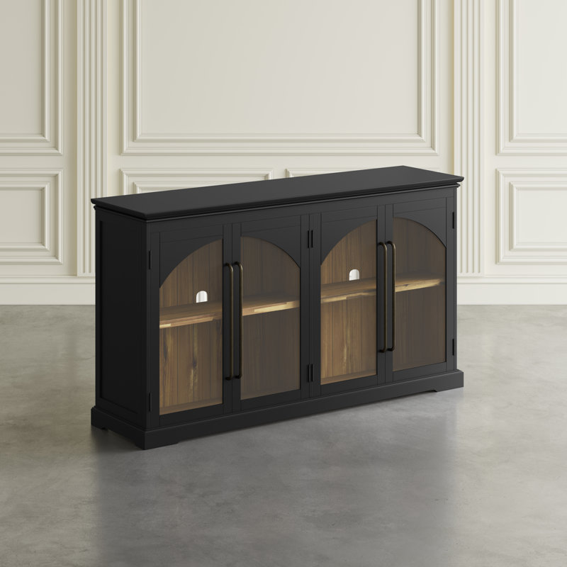 Sherree 65" Gothic Arch Transitional Sideboard Storage Cabinet with Glass Doors, Black