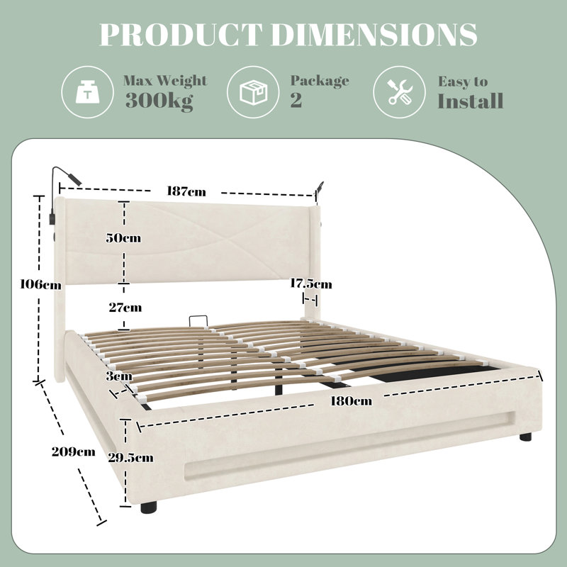 Bed, Super King (6'), Beige