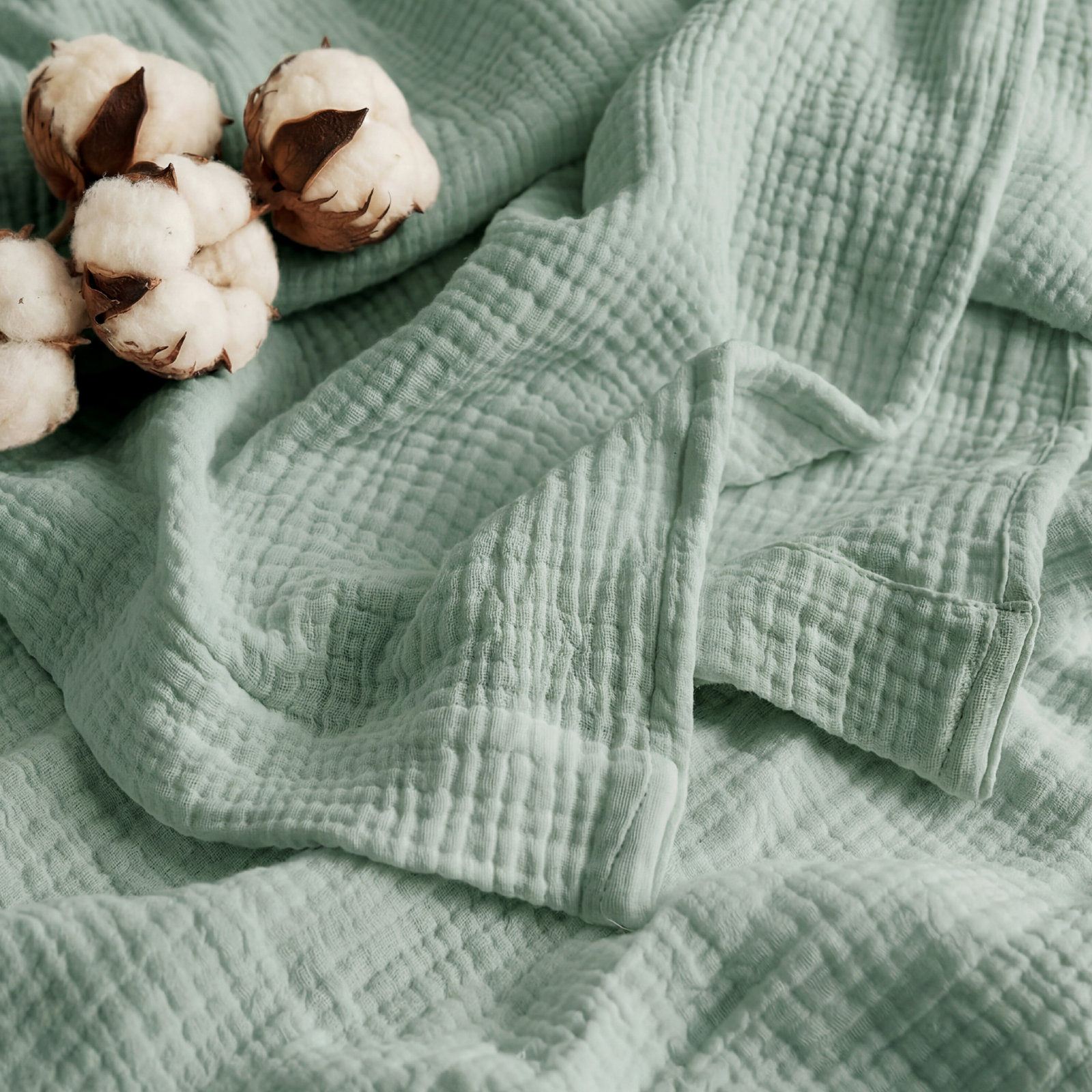Bedsure Cotton Muslin Throw Blanket, Queen, Sage Green