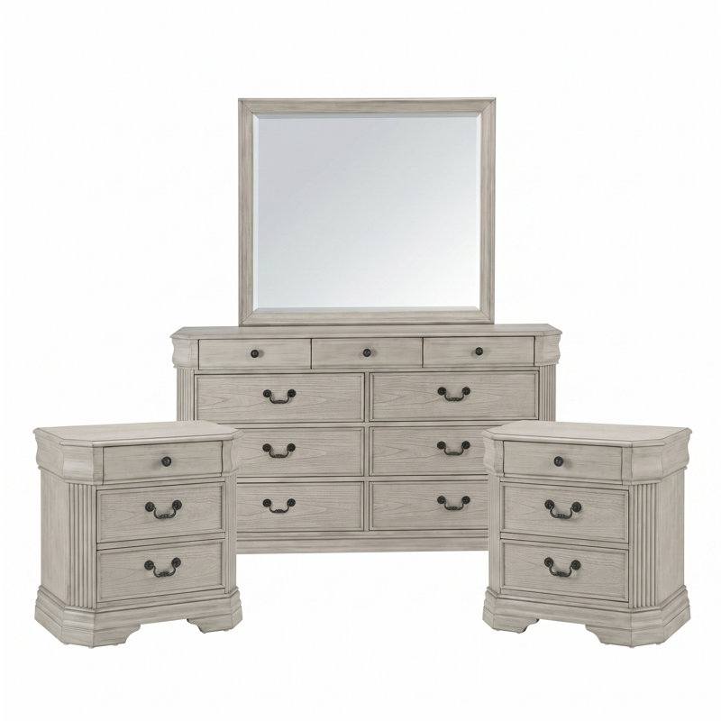 3 pièces: table de chevet, 2 commodes, White