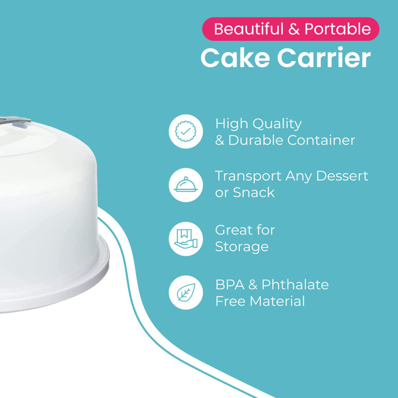 Cake Carrier Storage Container With Lid & Locking Handles For 12 Inch Layer Cake White Dome For Transporting Cakes & Desserts