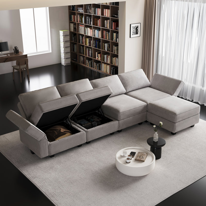 Nairoby 116.6'' Wide L Shaped Modular Sectional Sofa Apartment Livingroom Couch 6-Pieces 4-Seat Sofa with Storage Ottoman