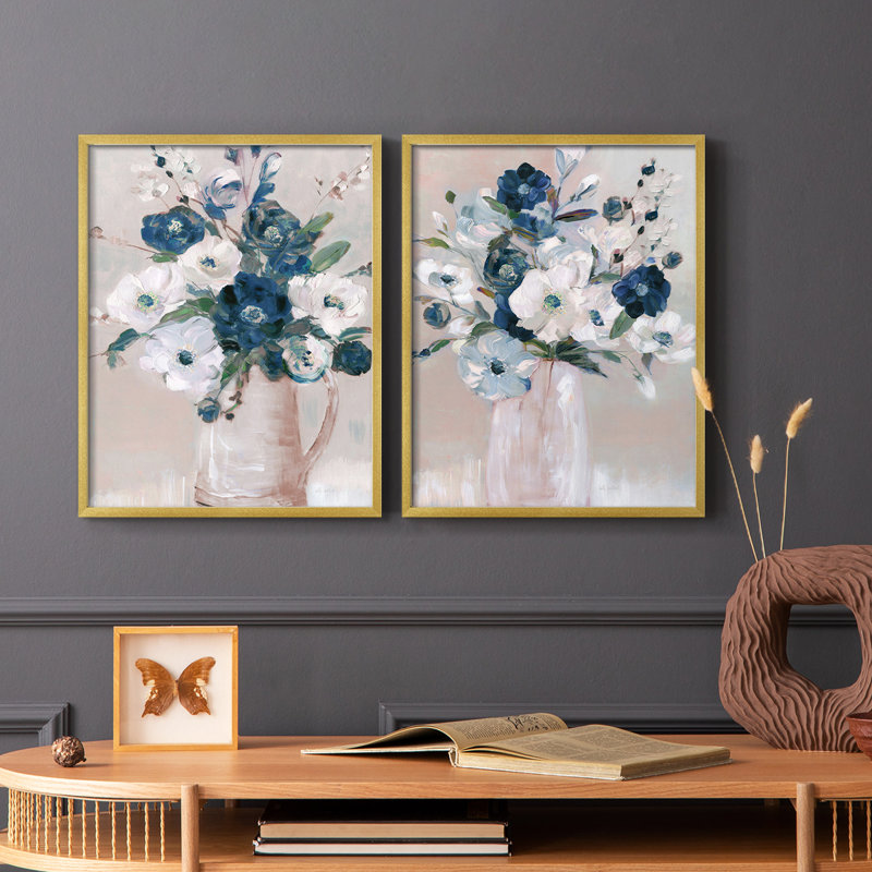 Touch of Teal Arrangement I-Premium, reproduction encadrée prête à accrocher - aucun clou requis - aucun clou requis, Doré