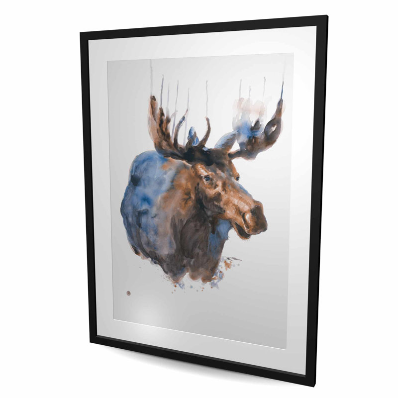 «Abstract Blue Moose - Wildlife Living», reproduction encadrée, Noir