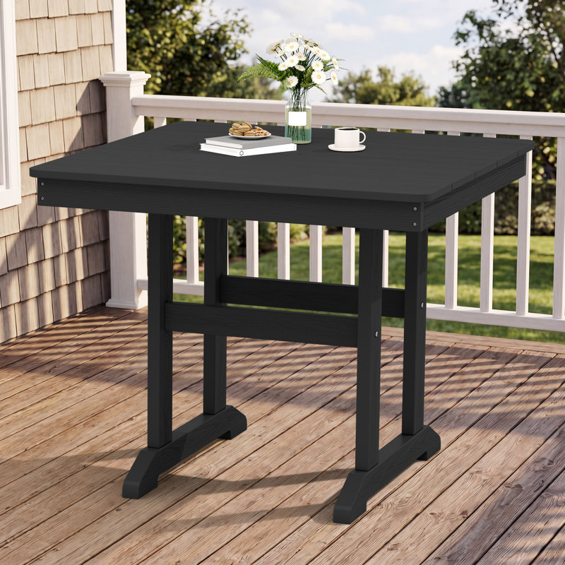 Table de salle à manger d'extérieur en PEHD, table de patio résistante aux intempéries avec cadre robuste en noir, Noir