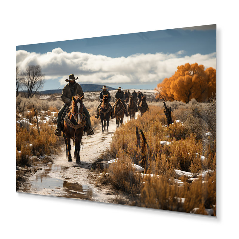 «Western Cattle Drive Memories», reproduction sur cadre non encadrée, H 16 po x l 32 po x P 1 po