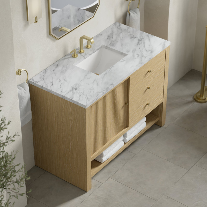 Marigot 48'' W Single Vanity, Carrara White Marble, 8" Widespread
