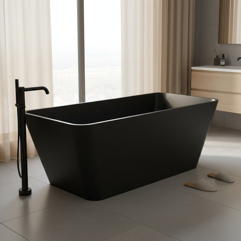 KAKUSIGA 67 Inch Solid Surface Stone Resin Freestanding Deep Soaking Bathtub
