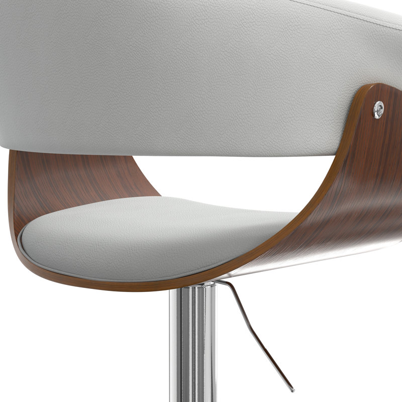 Sheldon Adjustable Swivel Upholstered Mid-Century Modern Bar Stool with Chrome Base, White