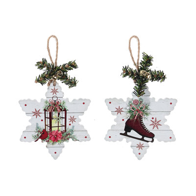 Ensemble 6 pièces d’ornements en forme de patins et de lanternes en bois flocon de neige