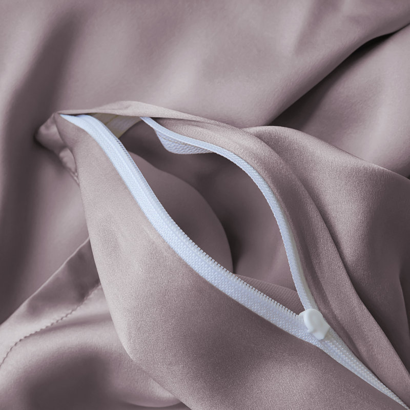 Taie d'oreiller unie en soie véritable, Gris / rose
