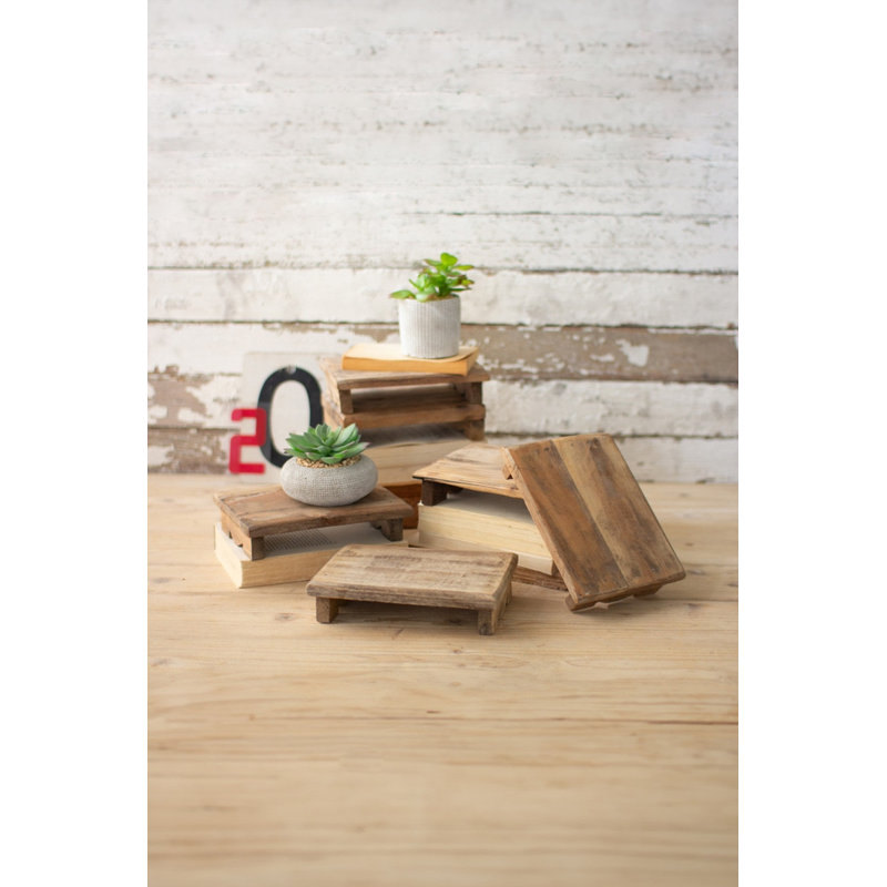  Repurposed Rectangular Wooden Riser 2" H Distressed Recycled Wood Display Stand, Set of 6