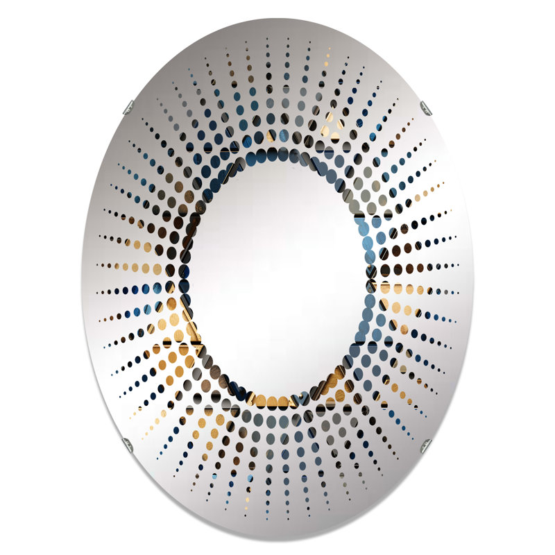 Beige et bleu triangles mosaïque I - miroir décoratif étoile ovale, L 24 po x H 36 po
