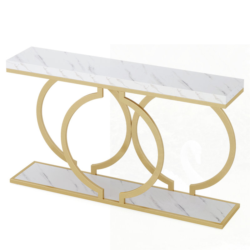 Farmhouse Console Table, White/Gold