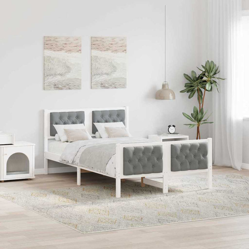 Double (4'6) Solid Wood Bed Frame, Light Grey/White