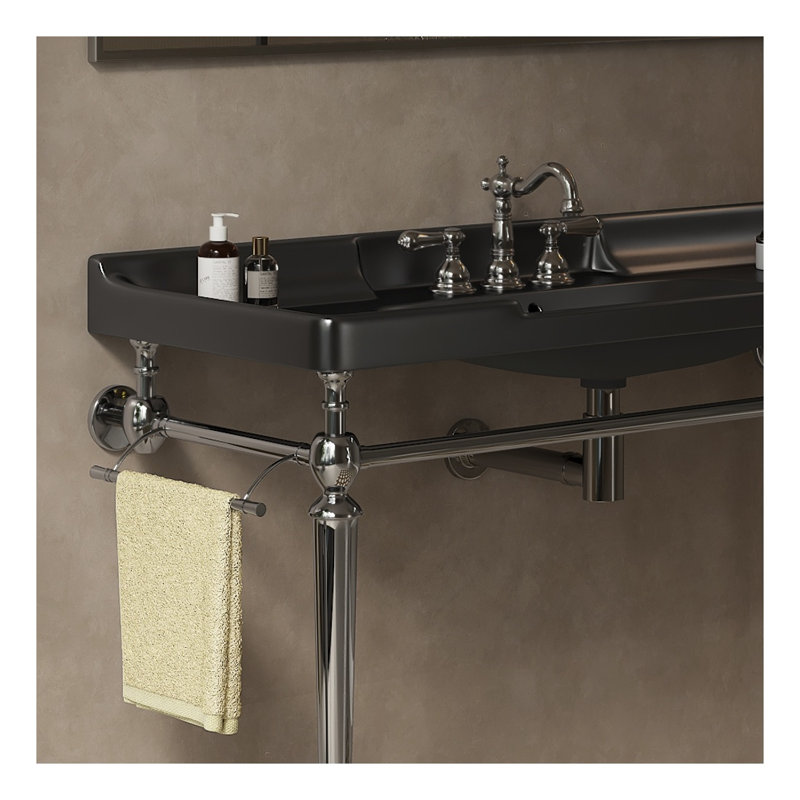 Lavabo simple en céramique VICI 48 po avec 3 trous prépercés pour robinetterie et trop-plein, noir