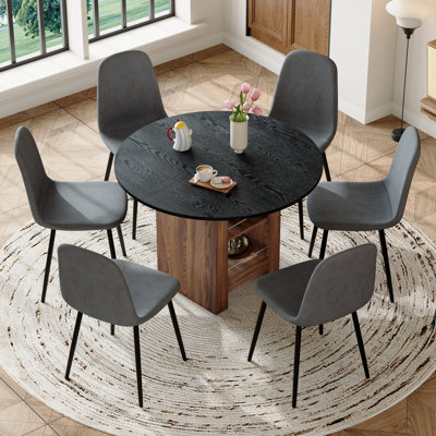 42" Mid-Century Modern Round Dining Table With Storage Base, Seats 4–6