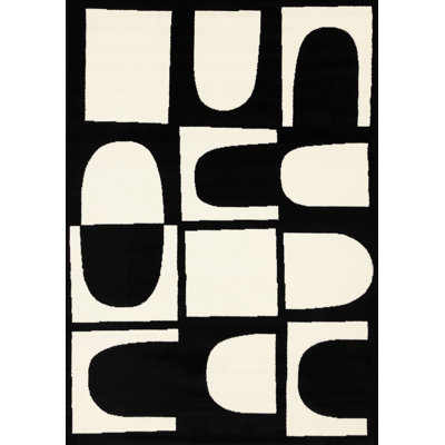 Manzelli Modern Art Deco White Black Area Rug