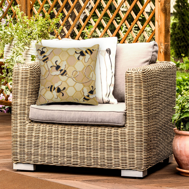 Honeycomb Beige and Black Round Indoor/Outdoor Pillow