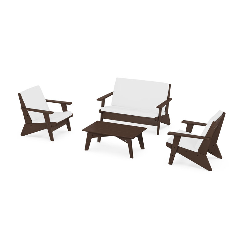 Riviera Modern Lounge 4-Piece Set, Mahogany, Natural