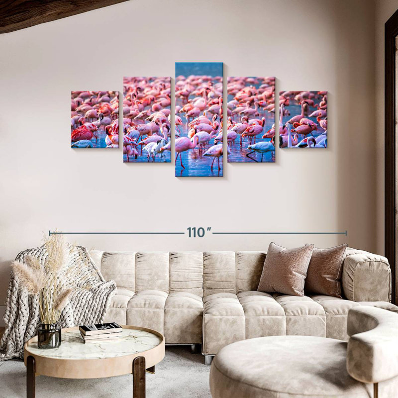Flamingos In Water, 42" H x 92" W