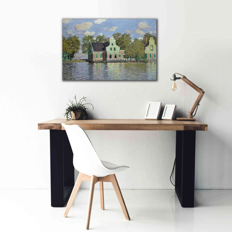 «Maisons près de la berge de la rivière Zaan» par Claude Monet, estampe numérique sur toile, H 26 po x l 40 po x P 1,5 po