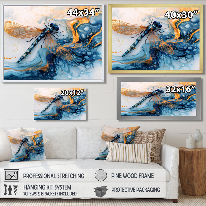 «Modern Aqua», libellule Serenade IV - libellule, art mural, Reproduction encadrée d'une seule photo sans pass, Noir