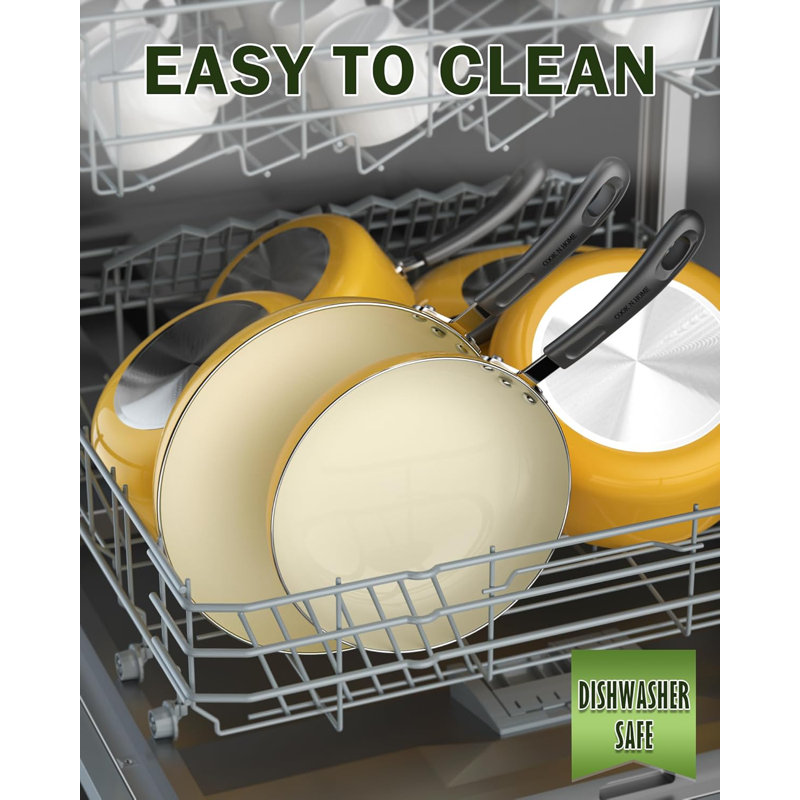 Yellow Nonstick Aluminum 10-Piece Cookware Set with Glass Lids