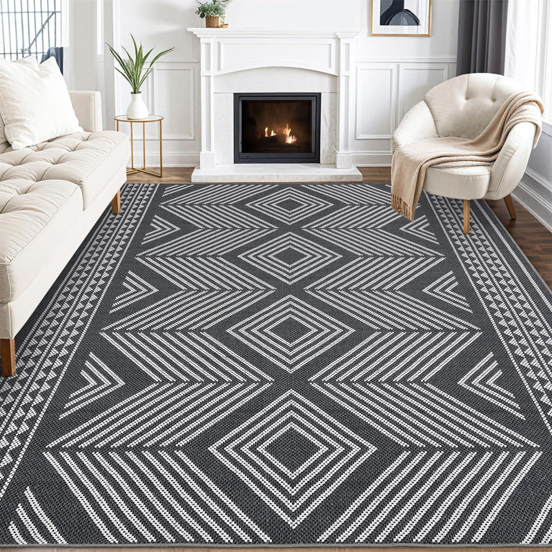 Machine Washable Area Rugs, Modern Geometric Area Rugs with Non-Slip Backing, Stain-Resistant Low Pile Carpet, Contemporary Accent Rugs for Living Room, Bedroom