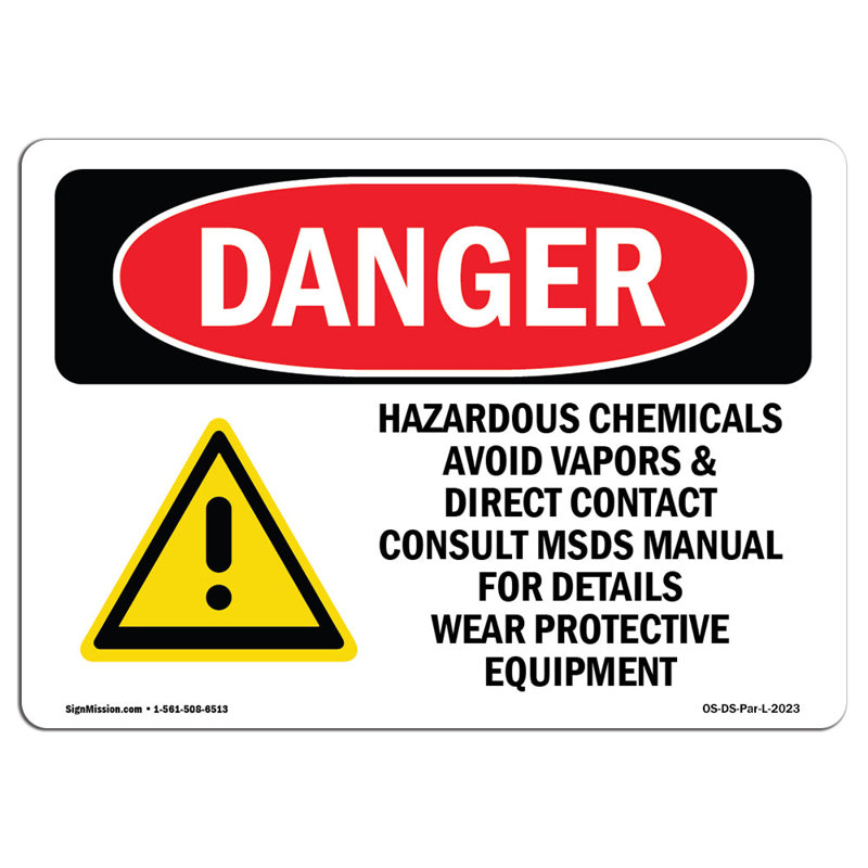 «OSHA Danger Hazardous Products»: Évitez les vapeurs, H 12 po x l 18 po x P 0,1 po