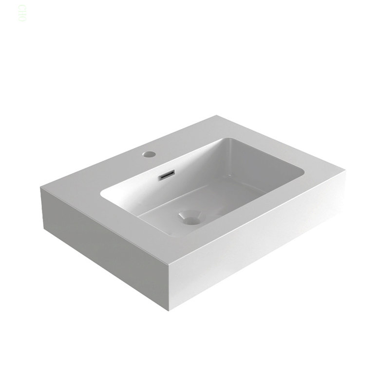 Integrated Solid Surface Basin Without Drain & Faucet, Glossy White Color