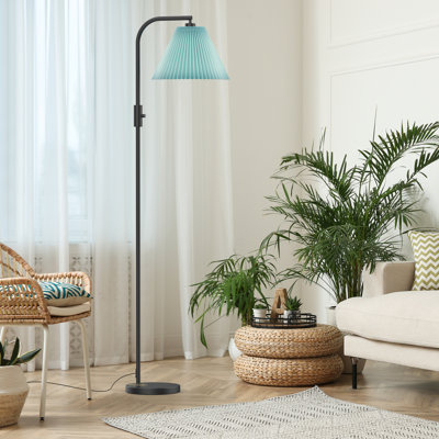 Pepin Arched Floor Lamp With Remote Control, 1000 Lumens LED Edison Bulb Included and Pleated Fabric Shade