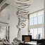 Lustre moderne à 8 anneaux DEL, plafonnier en spirale noir à intensité variable avec télécommande pour hauts plafonds-606512652-606512653